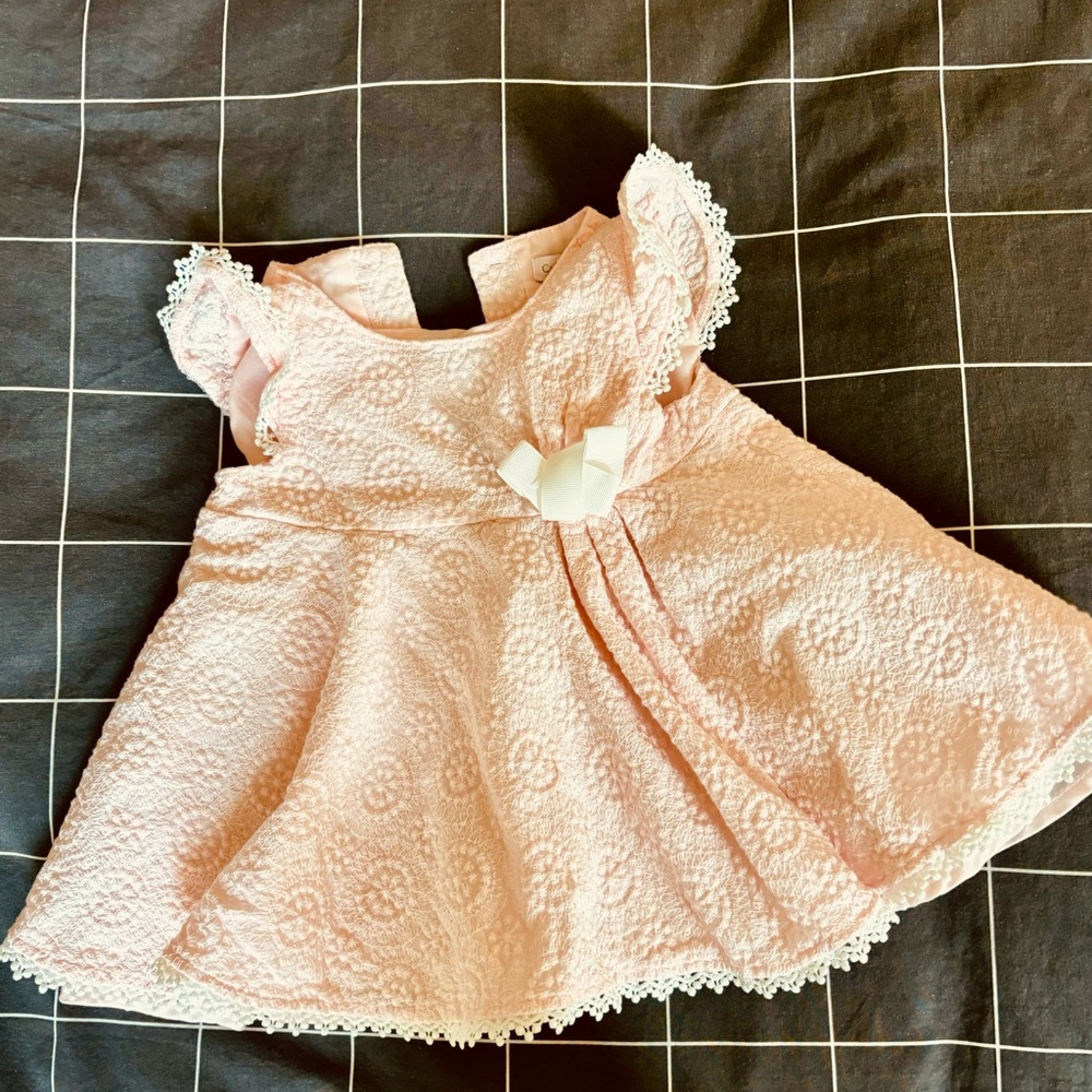 Catherine Malandrino Mini Baby Girls Dress Pink Lace Trim Size 18 Months